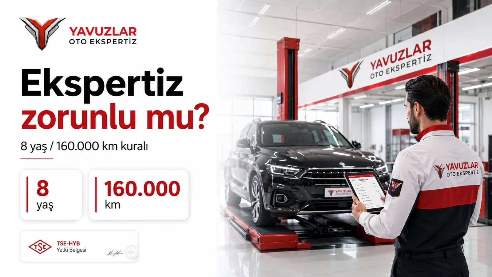 Ekspertiz zorunlu mu? 8 yaş / 160.000 km kuralı — TSE-HYB yetki belgeli Yavuzlar istasyonunda lift üzerinde araç kontrolü