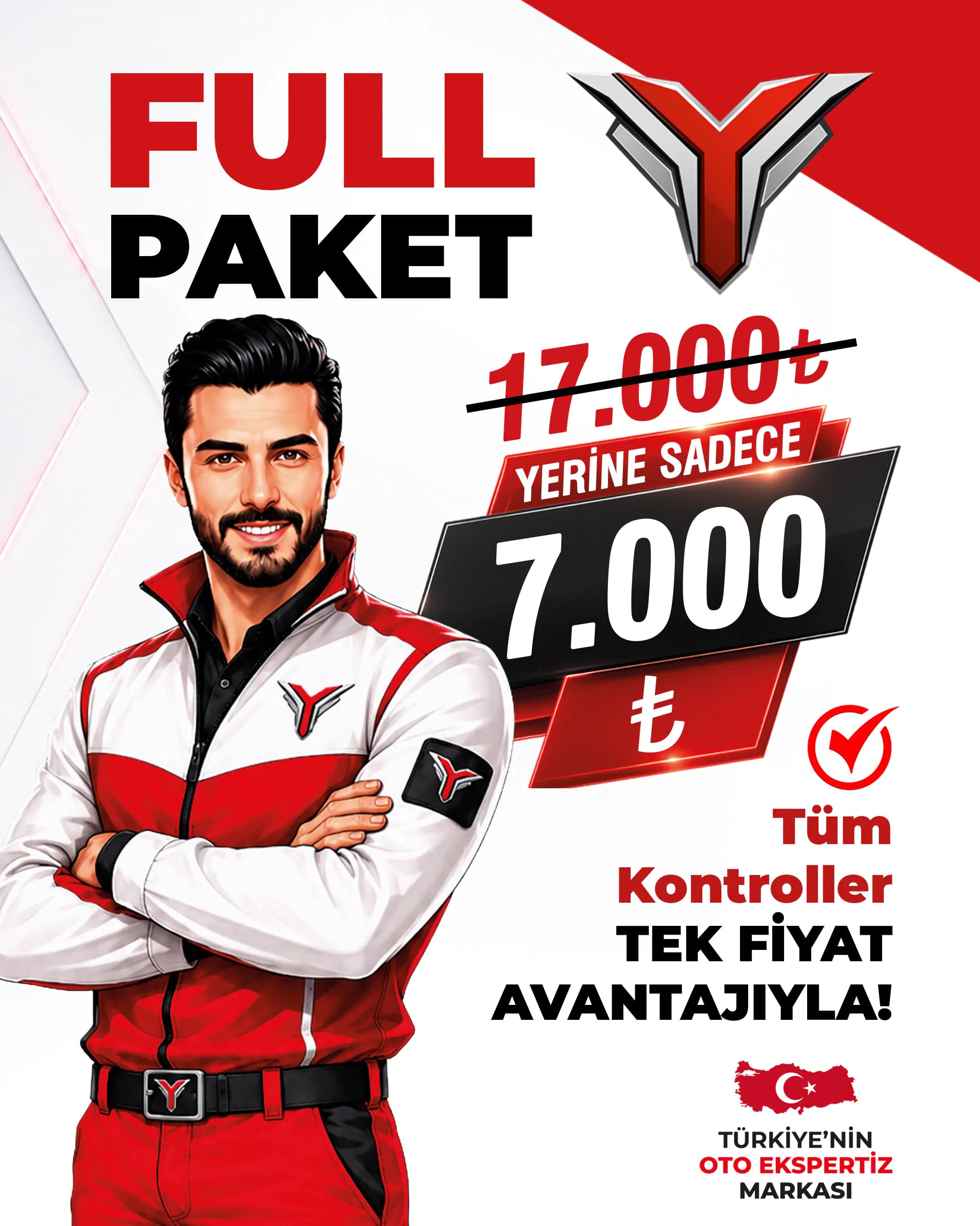 Yavuzlar Full Paket afişi — 22 kontrol kalemi, tek fiyat 7.000 TL, mor ışık teknolojisi, 1 ay/1000 km mekanik garanti, oto bakım seti hediye